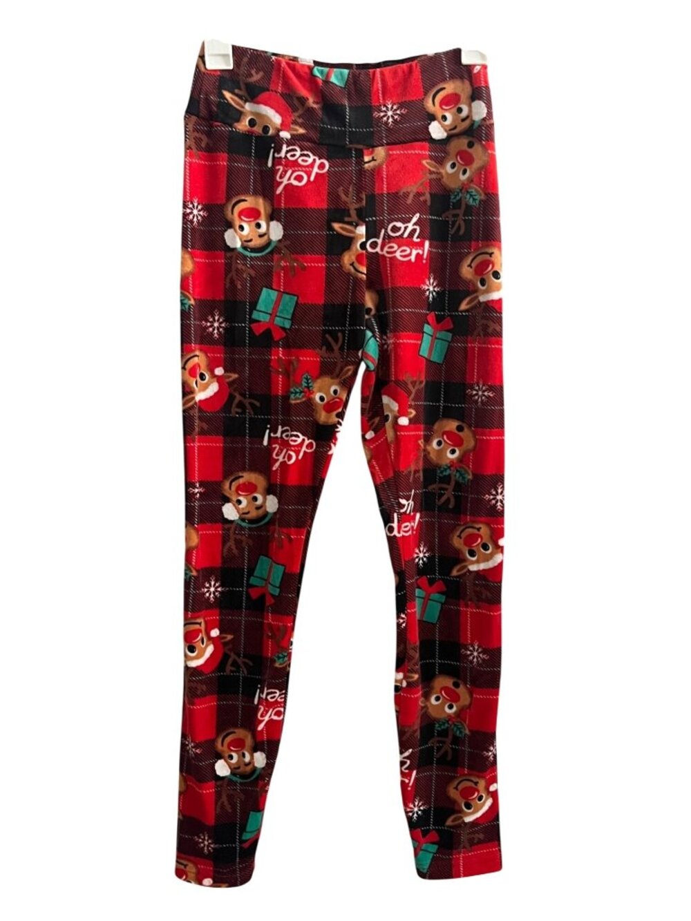 Red & Black Plaid Reindeer Buttery Soft Christmas Holiday Leggings Juniors M